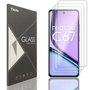 Tzstz 3 piezas vidrio templado protector de pantalla para Realme C67 4G/5G dureza 9H anti arañazos HD película protectora de pantalla