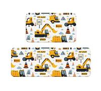 TZTTZT Alfombrillas de cocina antifatiga para piso, 2 piezas, alfombras de cocina con estampado de excavadora, antideslizantes, lavables, alfombra de pie para oficina, lavandería, baño, decoración del