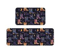 TZTTZT Alfombrillas de cocina antifatiga para piso, 2 piezas, diseño de botas de vaquero con estrellas y lunas, antideslizantes, lavables, alfombra de pie para oficina, lavandería, baño, decoración