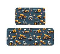 TZTTZT Alfombrillas de cocina antifatiga para piso, 2 piezas, diseño de excavadora de dibujos animados, alfombras de cocina antideslizantes y lavables, alfombra de pie para oficina, lavandería, baño