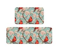 TZTTZT Alfombrillas de cocina antifatiga para suelo, 2 piezas, alfombras de cocina con estampado de cardenal rojo en rama, antideslizantes, lavables, alfombra de pie para oficina, lavandería, baño