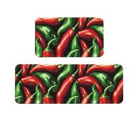 TZTTZT Alfombrillas de cocina antifatiga para suelo, 2 piezas, alfombras de cocina con estampado de chile rojo y verde, antideslizantes, lavables, alfombra de pie para oficina, lavandería, baño