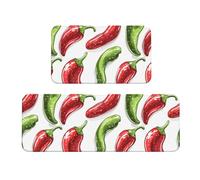 TZTTZT Alfombrillas de cocina antifatiga para suelo, 2 piezas, alfombras de cocina con estampado de chile rojo y verde, antideslizantes, lavables, alfombra de pie para oficina, lavandería, baño