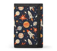 TZTTZT Billetera con estampado de planeta Star Rocket para hombre, 8 tarjeteros, delgada, minimalista, bolsillo frontal, billeteras plegables para hombre