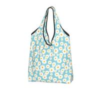 TZTTZT Bolsas de compras reutilizables, bolsas de compras plegables, margaritas florales, bolsa de comestibles con asas, Negro, 1 PC