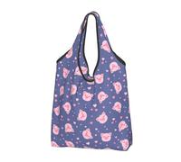 TZTTZT Bolsas de compras reutilizables, plegables, color rosa, con diseño de cerdo lindo con asas, Negro, 2 PCS