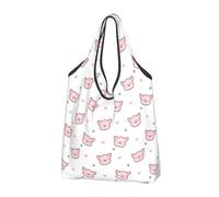 TZTTZT Bolsas de compras reutilizables, plegables, color rosa, con diseño de cerdo lindo y con asas, Negro, 3 PCS