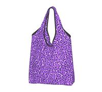 TZTTZT Bolsas de compras reutilizables, plegables, con estampado de leopardo violeta, morado, con asas, Negro, 1 PC