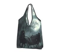 TZTTZT Bolsas de compras reutilizables, plegables, para Halloween, carruaje fantasma, luna, noche, bolsa de comestibles con asas, Negro, 3 PCS