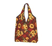 TZTTZT - Bolsas reutilizables de comestibles, bolsas plegables de girasol, color rojo, con asas, Negro -, 3 piezas