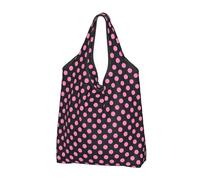 TZTTZT - Bolsas reutilizables para compras, bolsas plegables con lunares rosados, color negro, bolsa de comestibles con asas, Negro -, 2 piezas