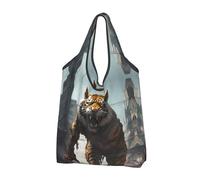 TZTTZT Bolsas reutilizables para la compra, bolsas de compras plegables, diseño de guerrero tigre con asas, Negro, 1 PC
