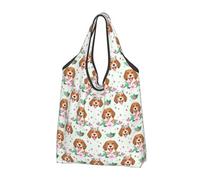 TZTTZT Bolsas reutilizables para la compra, bolsas de compras plegables, diseño de perro Beagle con flores rosas, bolsa de comestibles con asas, Negro, 3 PCS