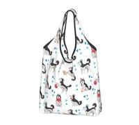TZTTZT Bolsas reutilizables para la compra, bolsas de compras plegables, diseño de perro Husky con asas, Negro, 1 PC
