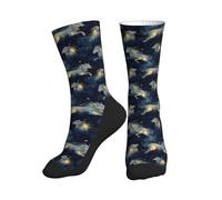 TZTTZT - Calcetines de fantasía con estampado de lobo de cielo estrellado para mujeres y hombres, calcetines divertidos de vestir únicos para mujeres y hombres