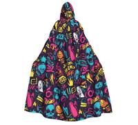 TZTTZT Capa de mago con capucha para hombre y mujer, capa de vampiro con estampado de calavera y garabatos, disfraz de Halloween, color negro
