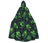 TZTTZT Capa de mago con capucha para hombre y mujer, color verde, con estampado de calavera de dinosaurio, capa con capucha, disfraz de Halloween