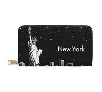 TZTTZT Cartera clásica con estampado de horizonte negro para mujer, cartera plegable de cuero para múltiples tarjetas, cartera larga para mujer