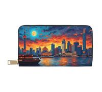 TZTTZT Cartera colorida con estampado de horizonte de la ciudad para mujer, cartera plegable de cuero para múltiples tarjetas, cartera larga para mujer