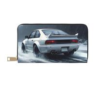 TZTTZT Cartera de piel con estampado de coche blanco frío para mujer, cartera plegable para múltiples tarjetas, cartera larga para mujer