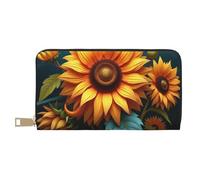 TZTTZT Cartera de piel con estampado de girasol-I amarillo brillante para mujer, cartera plegable para múltiples tarjetas, cartera larga para mujer
