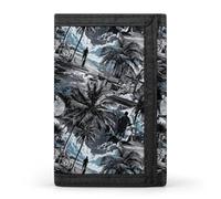 TZTTZT Cartera hawaiana con estampado de estilo callejero blanco y negro para hombre, cartera plegable pequeña para hombre, 8 tarjeteros, bolsillo frontal minimalista delgado