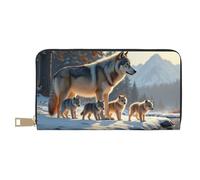 TZTTZT Cartera realista con estampado familiar de lobos grises para mujer, cartera de cuero plegable para múltiples tarjetas, cartera larga para mujer