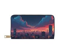 TZTTZT Cartera retro con estampado de horizonte azul para mujer, cartera de cuero plegable para múltiples tarjetas, cartera larga para mujer