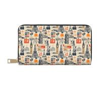 TZTTZT Cartera vintage con estampado de collage para mujer, cartera plegable de cuero con múltiples tarjetas, cartera larga para mujer