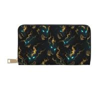 TZTTZT Carteras delgadas de cuero para mujeres y hombres, cartera con cremallera y estampado de lobo de rayo verde dorado