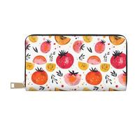 TZTTZT Carteras delgadas de cuero para mujeres y hombres, cartera de moda con estampado de granada, papaya y limón, con cremallera