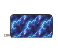 TZTTZT Carteras delgadas de cuero para mujeres y hombres, cartera de moda con estampado de rayo azul con cremallera