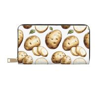 TZTTZT Carteras delgadas de cuero para mujeres y hombres, con estampado de hojas de patata, tarjetero con cremallera