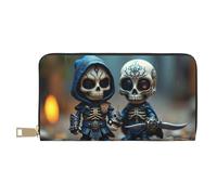 TZTTZT Cool Blue Skeleton Duo Print - Cartera de piel para mujer, cartera plegable para múltiples tarjetas, cartera larga para mujer