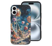 TZTTZT Funda compatible con iPhone 16 Plus, funda suave de moda con diseño de cielo estrellado, planeta, piruleta, compatible con iPhone 16 Plus, lindas fundas para mujeres y hombres, color negro