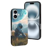 TZTTZT Funda compatible con iPhone 16, resistente a los arañazos, astronauta contemplando planeta, funda compatible con iPhone 16, bonita funda para mujeres y hombres