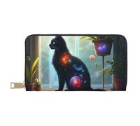 TZTTZT Magical Black Cat-A - Cartera de piel con estampado de gato para mujer, cartera plegable para múltiples tarjetas, cartera larga para mujer