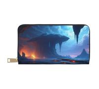 TZTTZT Magical Blue Cavern - Cartera de piel con estampado de caverna para mujer, cartera plegable para múltiples tarjetas, cartera larga para mujer