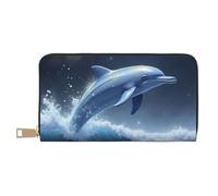 TZTTZT Magical Blue Dolphin-A - Cartera de piel con estampado de delfín azul para mujer, cartera plegable para múltiples tarjetas, cartera larga para mujer