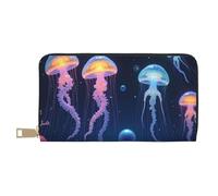 TZTTZT Magical Blue Jellyfish-A - Cartera con estampado de medusas azules para mujer, cartera de cuero plegable para múltiples tarjetas, cartera larga para mujer