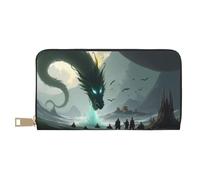 TZTTZT Magical Green Dragon Print - Cartera de piel con estampado de dragón para mujer, cartera plegable para múltiples tarjetas, cartera larga para mujer