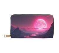 TZTTZT Magical Pink Moon-A - Cartera de piel con estampado de luna y múltiples tarjetas, cartera larga para mujer