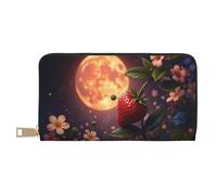 TZTTZT Magical Red Strawberry Moon Print - Cartera de piel para mujer, cartera plegable para múltiples tarjetas, cartera larga para mujer