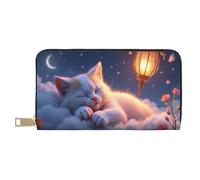 TZTTZT Magical White Cat-A - Cartera de piel con estampado de gato para mujer, cartera plegable para múltiples tarjetas, cartera larga para mujer