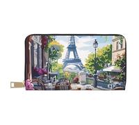 TZTTZT Parisian Cafe con cartera Eiffel para mujer, cartera plegable de cuero con múltiples tarjetas, cartera larga para mujer