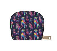 TZTTZT Portatarjetas de crédito con estampado de Pitbull de dibujos animados de neón para mujer, cartera para tarjetas, cartera de cuero para tarjetas de crédito