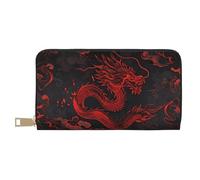 TZTTZT Red Dragon On Black - Cartera de cuero plegable para mujer, cartera para múltiples tarjetas, cartera larga para mujer