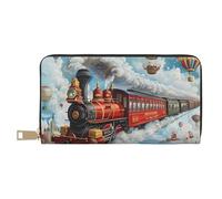 TZTTZT Red Train Hot Air Balloon Wallet - Cartera de cuero plegable para múltiples tarjetas, cartera larga para mujer