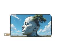 TZTTZT Surreal - Cartera con estampado de escultura de árbol azul para mujer, cartera plegable de cuero para múltiples tarjetas, cartera larga para mujer