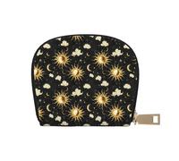 TZTTZT Tarjetero de cuero con estampado de sol y cielo negro y dorado para mujer, cartera para tarjetas de crédito